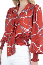 Neck Ribbon Blouse - Rust