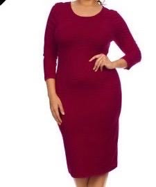 Burgundy - 3/4 Sleeve Midi Body-Con Dress